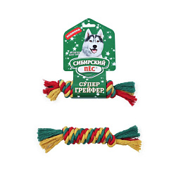 Игрушка для собак Сибирский Пёс Грейфер цветная верёвка БОН-БОН с ХВОСТИКАМИ D10/200мм