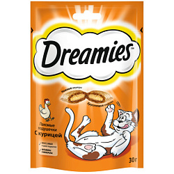 Dreamies лакомые подушечки лакомство для кошек с курицей 30гр