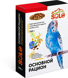 SOLO Основной рацион корм для волнистых попугаев и мелких птиц 500гр