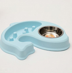 Миска "Медленное кормление" металлическая чаша на пластиковой основе, 29,5*4 см, голубая   7333804