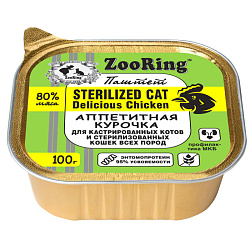 ZooRing Cat Sterilized влажный корм для кошек стерилизованных аппетитная курочка с львинкой паштет 100гр