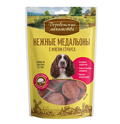 Деревенские лакомства для собак Нежные медальоны с мясом страуса для всех пород 90гр