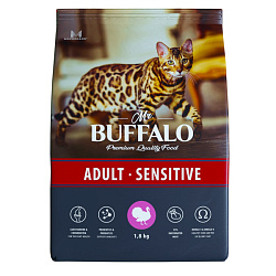 Mr.Buffalo Adult Sensitive корм сухой для кошек взрослых с чувствительным пищеварением с индейкой 1,8кг Mr.Buffalo Adult Sensitive корм сухой для кошек взрослых с чувствительным пищеварением с индейкой 1,8кг