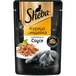 Sheba влажный корм для кошек ломтики с курицей и индейкой в соусе 75гр