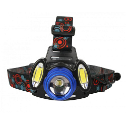 Фонарь Ultraflash E1334 налобный аккумуляторный 3,7В, синий/черный 3LED, 4В, фокус, 2аккумулятора 4режима, метал 13904 Фонарь Ultraflash E1334 налобный аккумуляторный 3,7В, синий/черный 3LED, 4В, фокус, 2аккумулятора 4режима, метал 13904