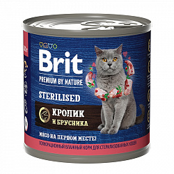 Brit Premium by Nature Sterilised консервы для кошек стерилизованных с кроликом и брусникой 200гр