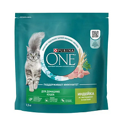 Purina ONE корм сухой для кошек при домашнем образе жизни с индейкой и цельными злаками 1,5кг