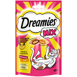 Dreamies Mix лакомые подушечки лакомство для кошек с говядиной и сыром 60гр