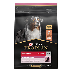 Pro Plan Adult Medium Sensitive Skin корм сухой для собак взрослых средних пород при чувствительной коже с лососем 3кг