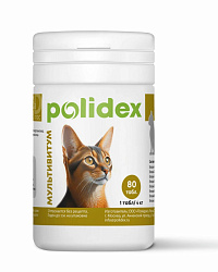 Polidex Multivitum для кошек и котят Обогащение организма витаминами и минералами 80 таблеток