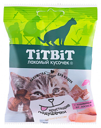 TiTBiT лакомство для кошек хрустящие подушечки с паштетом из лосося 30гр