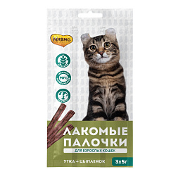 Мнямс лакомство для кошек лакомые палочки 13,5 см с цыпленком и уткой 3*5гр