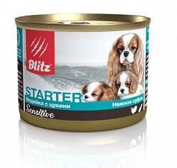 Blitz Sensitive Dog Starter консервы для щенков, беременных и кормящих собак с индейкой и цукини в суфле 200гр