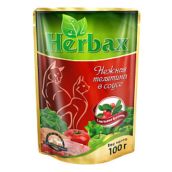 Herbax влажный корм для кошек нежная телятина с листьями брусники в соусе 100гр