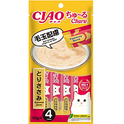 INABA Ciao Churu Лакомство для кошек Пюре для вывода шерсти с куриным филе 4шт 56гр