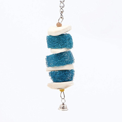 Игрушка для птиц с панцирем каракатицы, люфой и колокольчиком, 25*5 см, голубая   9940026
