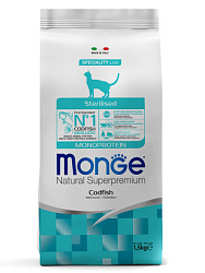Monge Cat Speciality Line Monoprotein Sterilised корм сухой для кошек стерилизованных с треской 1,5кг