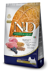 Farmina N&D Ancestral Grain Dog Lamb Blueberry Adult Mini корм сухой для собак взрослых мелких пород низкозерновой с ягненком и черникой 800гр