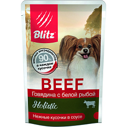 Blitz Holistic Dog Adult Mini консервы для собак мелких пород с говядиной и белой рыбой в соусе 85гр