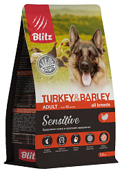 Blitz Sensitive Dog Adult корм сухой для собак взрослых всех пород с индейкой и ячменем 1,8кг