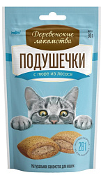 Деревенские лакомства для кошек Подушечки с пюре из лосося 30гр