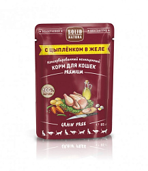 Solid Natura Premium влажный корм для кошек кусочки в желе с цыпленком 85гр