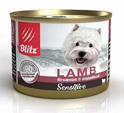 Blitz Sensitive Dog Adult консервы для собак взрослых всех пород с ягненком и индейкой в суфле 200гр