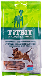 TiTBiT лакомство для собак крупных и средних пород хрустящие подушечки с начинкой со вкусом ягненка и сыра 95гр