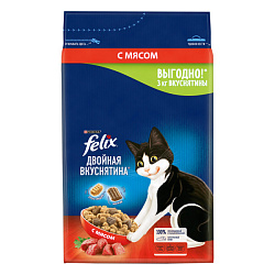 Felix Двойная вкуснятина корм сухой для кошек взрослых с мясом 3кг