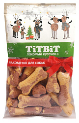 TiTBiT Новогодняя коллекция лакомство для собак Печенье косточки двухцветные 130гр