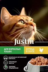 Justin консервы для кошек взрослых с курицей, в соусе 75гр