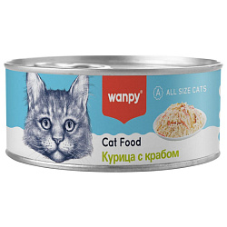 Wanpy Cat влажный корм для кошек взрослых с кусочками курицы и крабом 95гр