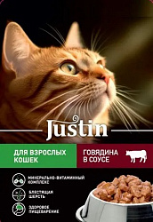 Justin консервы для кошек взрослых с говядиной, в соусе 75гр