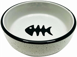 Миска керамика №1 серая с черной рыбкой 13,4*13,4*4см 320мл МКР2108