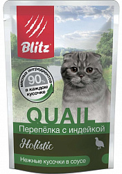 Blitz Holistic Cat Adult консервы для кошек с перепелкой и индейкой в соусе 85гр
