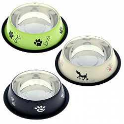 Миска металлическая нескользящая цветная 900мл с рисунком 2509D