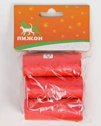 Пакеты для уборки за собаками однотонные (3 рулона по 15 пакетов 29*21см) красные 7110503