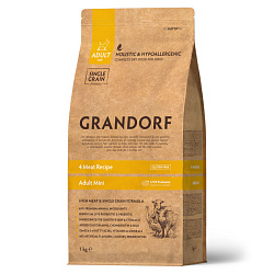 Grandorf Adult Mini Probiotic корм сухой низкозерновой для собак взрослых мелких пород с четырьмя видами мяса 1кг