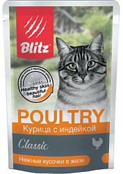 Blitz Classic Cat Adult влажный корм для кошек взрослых с курицей и индейкой в желе 85гр