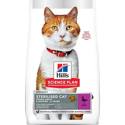 Hills Science Plan Cat Sterilised корм сухой для кошек молодых стерилизованных и кастрированных котов с уткой 1,5кг