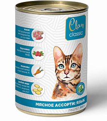 Clan Classic консервы для кошек взрослых паштет мясное ассорти с языком 340гр