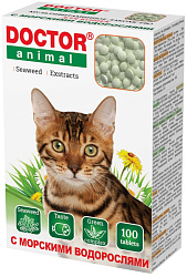 Мультивитаминное лакомство Doctor Animal для кошек с МОРСКИМИ ВОДОРОСЛЯМИ 100 таб