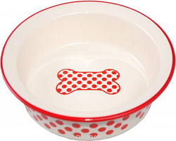 Миска керамика №1 красный горох, кост 12,5*4см 452