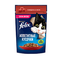 Felix Аппетитные кусочки влажный корм для кошек взрослых с говядиной в желе 75гр