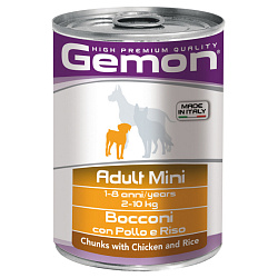 Gemon Dog Mini Adult консервы для собак мелких пород с кусочками курицы и риса 415гр