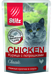 Blitz Classic Cat Adult влажный корм для кошек взрослых с курицей и потрошками в соусе 85гр