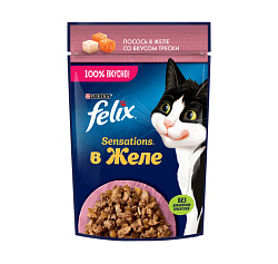 Felix Sensations влажный корм для кошек взрослых лосось и треска в желе 75гр