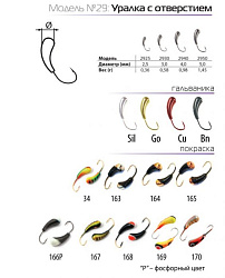 Мормышка SP-2930-166P Уралка с отверстием крашеная 3мм 0,58гр