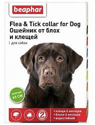 Beaphar Flea & Tick Collar Ошейник для собак зелёный от блох 6 мес. и клещей 6 мес 65см