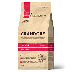 Grandorf Adult Indoor корм сухой для кошек домашних с ягненком и индейкой 2кг